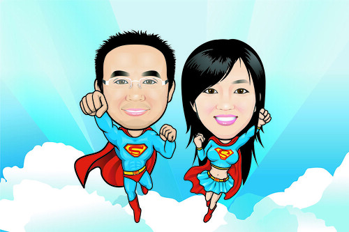 Couple Q-Digital caricatures - Superman & Supergirl
