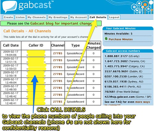 Gabcast call details