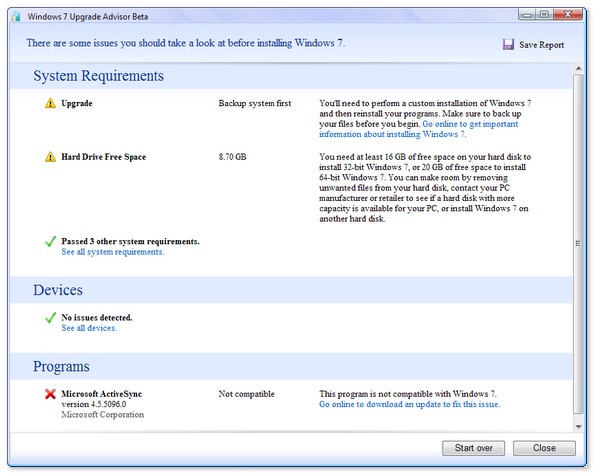 내 PC의 윈도우 7 설치 사양과 호환성을 점검하는 Windows 7 Upgrade Advisor Beta