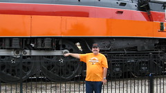 Good guys wear orange. Eddie K and visiting Southern Pacific steam locomotive # 4449. Franklin Park Illinois. Saturday, August 1st 2009.
