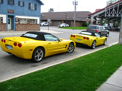 Seeing Double:  My mom and I couldn't believe that there was another yellow Corvette around.  The one in front is my mom's.