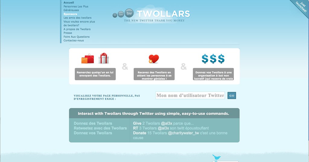Twollars : pre-release page d'accueil 