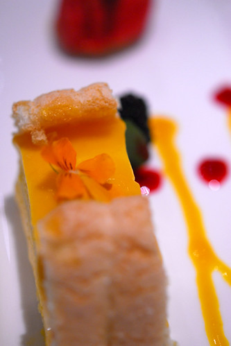 Mango charlotte with exotic coulis and raspberry sorbet - DSC_8440
