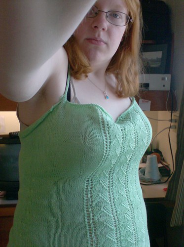 Lace cami in light mint green bamboo yarn