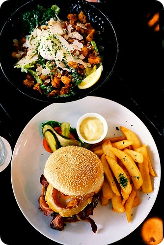 Sunday Brunch at PS. Cafe, Palais: wagyu/chuck brunch burger with fries, caesar salad