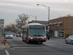 Northbound CTA Route # 52A South Kedzie Avenue bus at the intersection of West 111th Street and South Kedzie Avenue. Chicago Illinois. April 2007.