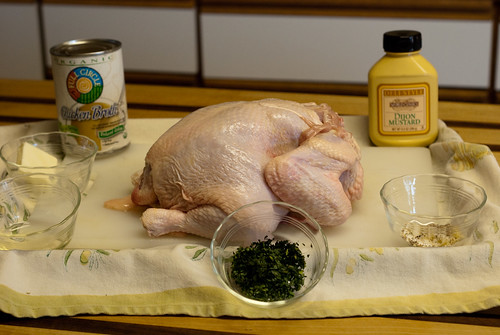 ingredients: oven-roasted butterflied tarragon chicken with pan mustard sauce