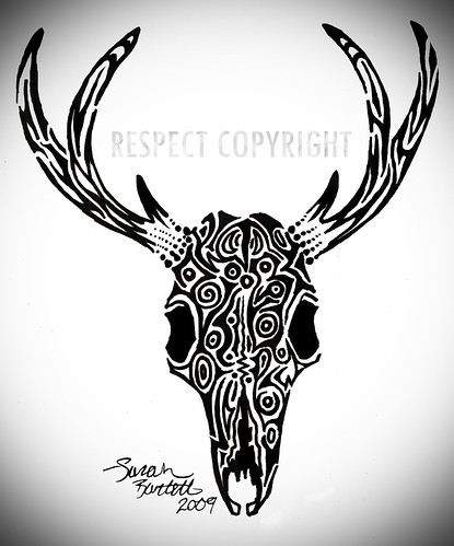 Deer Skull Tattoo by Little Lioness