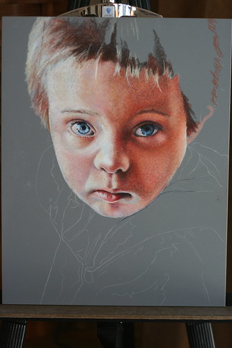 In progress colored pencil drawing entitled Matthew.