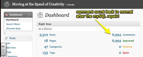 Comment count in WordPress dashboard back to normal