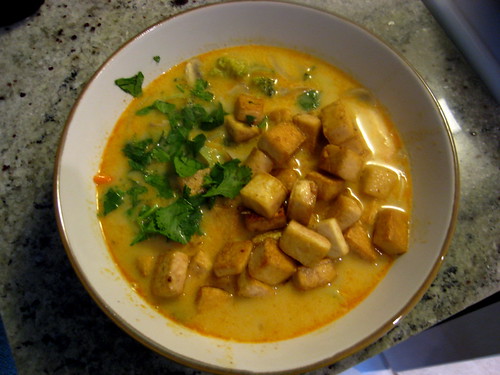 Coconut Curry Vegetable Soup with Pan-Fried Tofu