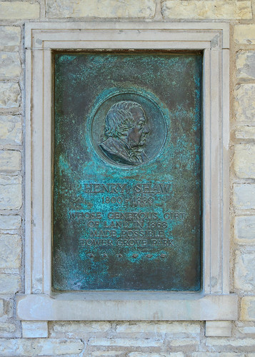 Tower Grove Park, in Saint Louis, Missouri, USA - Henry Shaw Memorial Tennis Courts - plaque