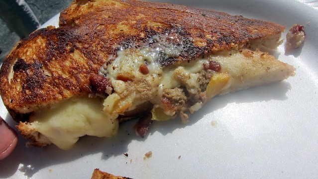 roxy's foie gras grilled cheese with bacon and peaches