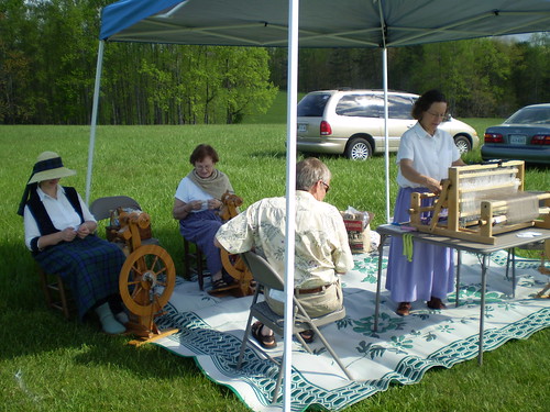 Spinners and weavers demonstrating at the games