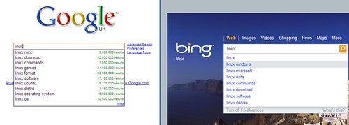 Comparing Linux Search results in Google and Bing