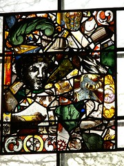 Detail medieval stained glass panels - Stanford-on-Avon