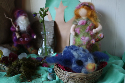 Big sis is learning needle felting, here's her blue bird on the nature table