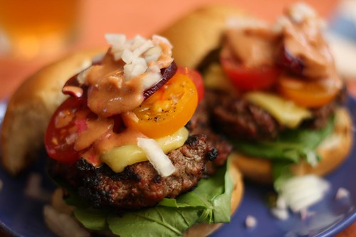 Grilled Canadian Style Burger with Picked Beets