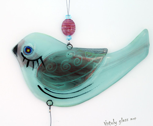 fused glass bird Suncatcher Mobile by virtuly art in glass