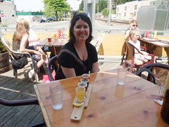 Jeanne enjoys a sampler at Skagit Brewery