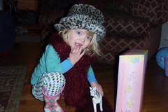her rain boots + Mommy's hat & scarf = AWESOME