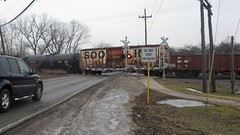Southbound Canadian Pacific transfer train crossing West Lake Avenue. Glenview Illinois. Febuary 2009.