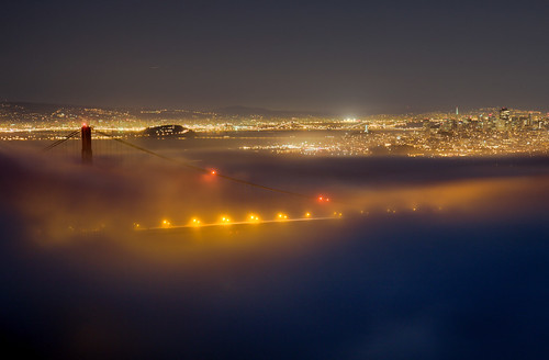golden gate bridge at night. Golden Gate Bridge night fog
