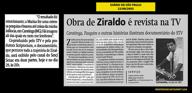"Obra de Ziraldo é revista na TV" - Diário de São Paulo - 22/08/2003