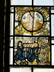 Detail medieval stained glass panels - Stanford-on-Avon