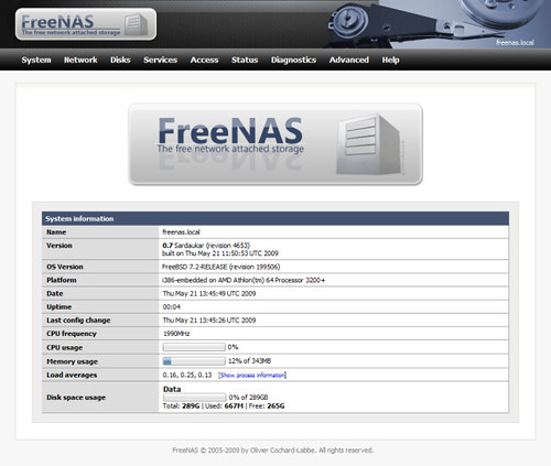 FreeNAS web interfész