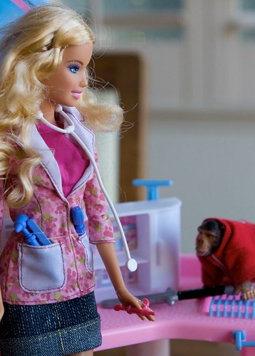 chimp stalks Barbie