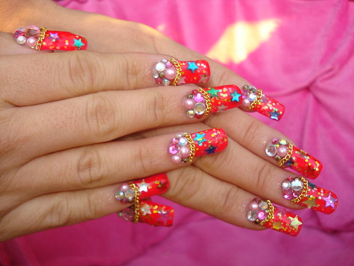 Party nail art with crystals