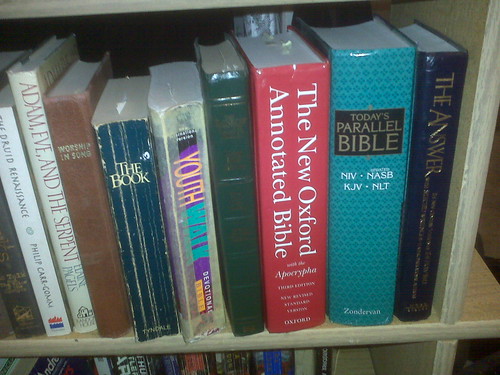 The Book, Youth Walk, The Rainbow Bible, New Oxford, The Parrallel bible, and The Answer