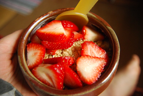 Yogurt, granola and strawberries