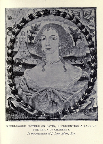 027-Cuadro bordado en saten representando una dama del reinado de Charles I