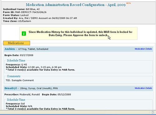 Screenshot of MAR Configuration page after Search.