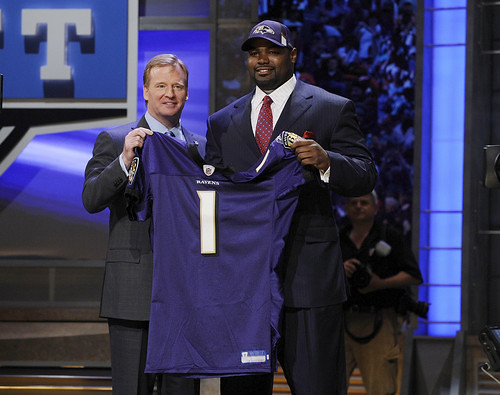 Roger Goodell and Michael Oher in New York City