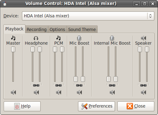 HDA Intel (Alsa mixer) Playback Tab