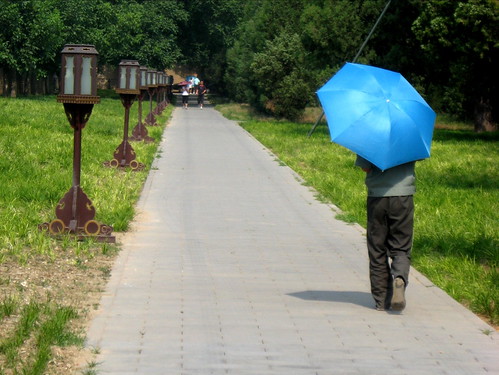 Walking with umbrella
