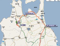 Map from Hachinohe to Hirosaki
