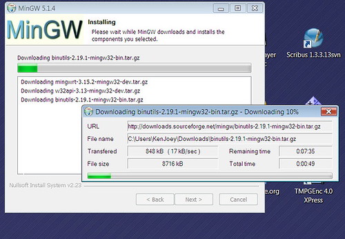 MinGW installer downloading components