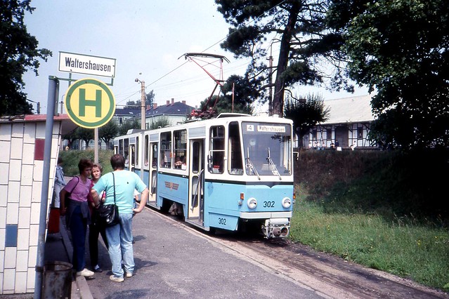 Thringerwaldbahn KT4D tram nr 302  Waltershausen DDR  Aug 1989 by sludgegulper
