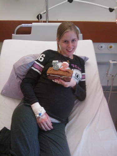 Me in hospital with 32 Weeks Cake