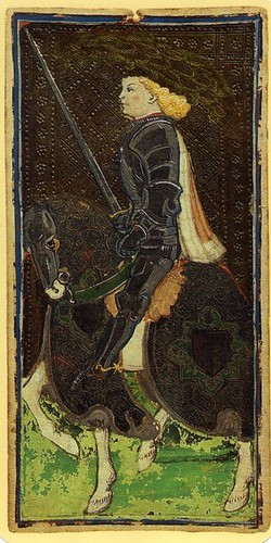010-El caballo de espadas- Tarot Visconti-Sforza