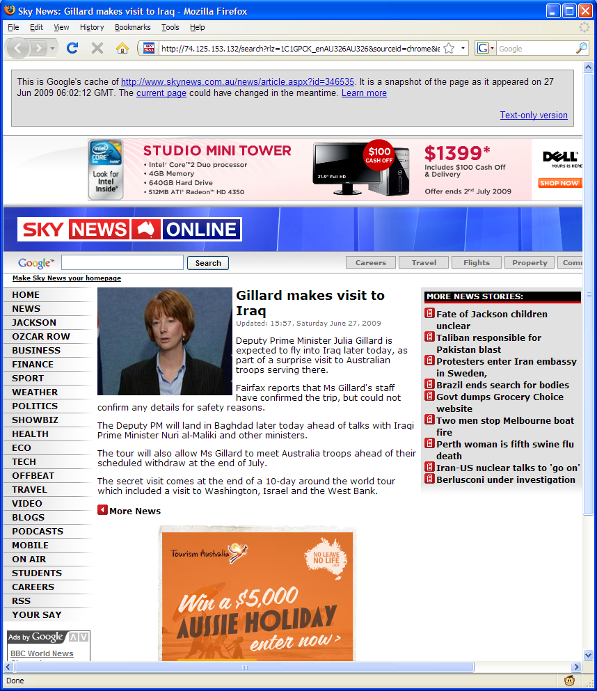 Sky News reports Gillard's Iraq trip before it happens