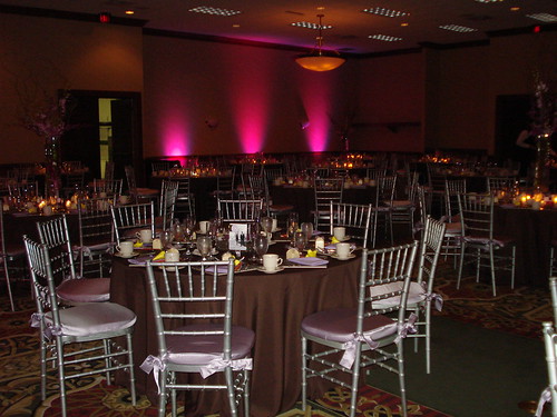 Guests sat on silver chivari chairs with lavender satin seat cushions