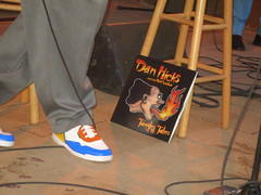 Dan's Bitchen Sneakers. Last night I reported on Twitter they were yellow. I was standing way back in the crowd at that point and had only caught a glance. As you can see the shoes are multi-colored. Never trust Twitter