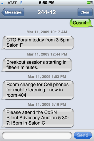 CoSN09 Conference SMS Message Updates