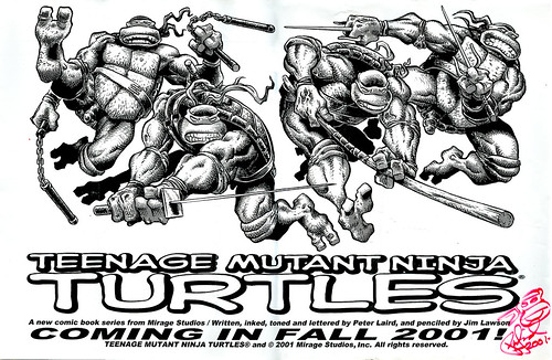 TMNT: TEENAGE MUTANT NINJA TURTLES Volume 4 # 1 .. promo poster //..art by Lawson / Laird .. signed by Pete  ((  2001 ))