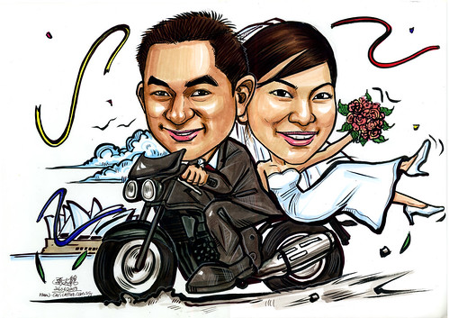 Wedding couple caricatures on Triumph A4